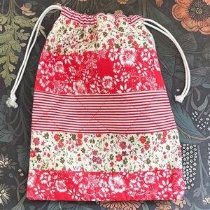 Floral Red Drawstring Bag